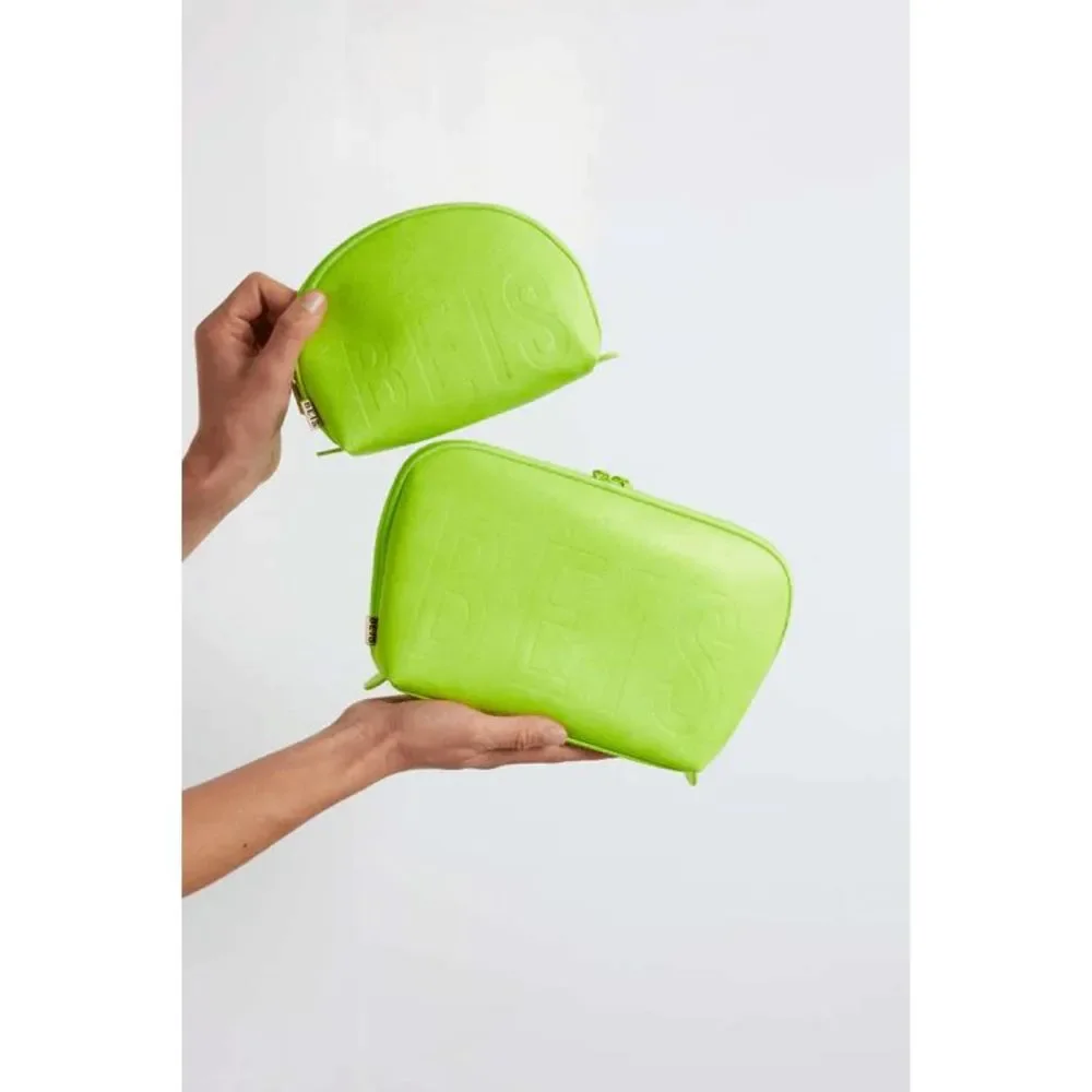 NWT Beis Cosmetic Pouch Set in Green Citron
